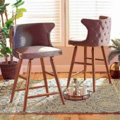 Baxton Studio Sagira Modern Grey Velvet Fabric and Walnut Brown Finished Wood 2-PC Counter Stool Set -Kitchen & Dining Furniture Sales Store Wholesale20Interiors20Inc 11681xx6xxa7e9c6