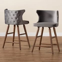 Baxton Studio Sagira Modern Grey Velvet Fabric and Walnut Brown Finished Wood 2-PC Counter Stool Set -Kitchen & Dining Furniture Sales Store Wholesale20Interiors20Inc 11681xx7xx60ae11