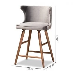 Baxton Studio Sagira Modern Grey Velvet Fabric and Walnut Brown Finished Wood 2-PC Counter Stool Set -Kitchen & Dining Furniture Sales Store Wholesale20Interiors20Inc 11681xx8xx78d51f