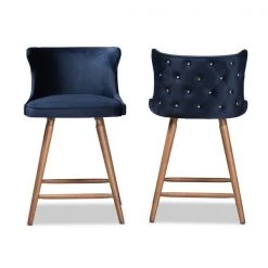 Baxton Studio Sagira Modern Navy Blue Velvet Fabric and Walnut Brown Finished Wood 2-PC Counter Stool Set -Kitchen & Dining Furniture Sales Store Wholesale20Interiors20Inc 11682xx2xx5fd3f1