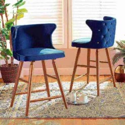 Baxton Studio Sagira Modern Navy Blue Velvet Fabric and Walnut Brown Finished Wood 2-PC Counter Stool Set -Kitchen & Dining Furniture Sales Store Wholesale20Interiors20Inc 11682xx6xxf932ee
