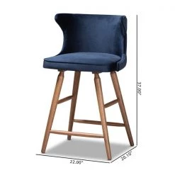 Baxton Studio Sagira Modern Navy Blue Velvet Fabric and Walnut Brown Finished Wood 2-PC Counter Stool Set -Kitchen & Dining Furniture Sales Store Wholesale20Interiors20Inc 11682xx8xx5c1bfd