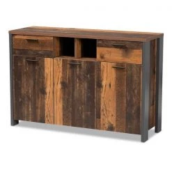 Baxton Studio Ranger Mid-Century Modern Rustic Brown Finished Wood and Grey Metal 2-Door Sideboard Buffet -Kitchen & Dining Furniture Sales Store Wholesale20Interiors20Inc 11748xx1xx412509