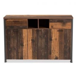 Baxton Studio Ranger Mid-Century Modern Rustic Brown Finished Wood and Grey Metal 2-Door Sideboard Buffet -Kitchen & Dining Furniture Sales Store Wholesale20Interiors20Inc 11748xx3xx6c7107