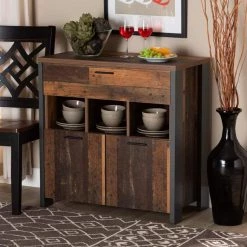 Baxton Studio Ranger Mid-Century Two-Tone Rustic Brown and Grey Finished Wood 1-Drawer Sideboard Buffet