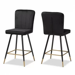 Baxton Studio Preston Modern Luxe and Glam Black Velvet Upholstered and Two-Tone Metal 2-Piece Bar Stool Set -Kitchen & Dining Furniture Sales Store Wholesale20Interiors20Inc 11783xx1xxe8da8c