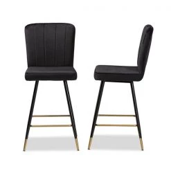 Baxton Studio Preston Modern Luxe and Glam Black Velvet Upholstered and Two-Tone Metal 2-Piece Bar Stool Set -Kitchen & Dining Furniture Sales Store Wholesale20Interiors20Inc 11783xx3xx9b64d0