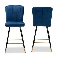 Baxton Studio Preston Modern Luxe and Glam Navy Blue Velvet Upholstered and Two-Tone Metal 2-Piece Bar Stool Set -Kitchen & Dining Furniture Sales Store Wholesale20Interiors20Inc 11784xx2xx3bf404
