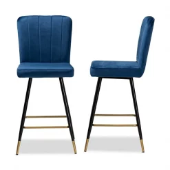 Baxton Studio Preston Modern Luxe and Glam Navy Blue Velvet Upholstered and Two-Tone Metal 2-Piece Bar Stool Set -Kitchen & Dining Furniture Sales Store Wholesale20Interiors20Inc 11784xx3xxc167a7
