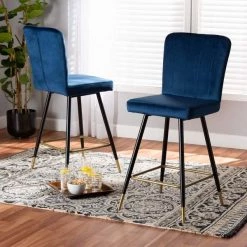 Baxton Studio Preston Modern Luxe and Glam Navy Blue Velvet Upholstered and Two-Tone Metal 2-Piece Bar Stool Set -Kitchen & Dining Furniture Sales Store Wholesale20Interiors20Inc 11784xx6xx90f563 1