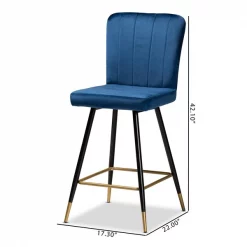 Baxton Studio Preston Modern Luxe and Glam Navy Blue Velvet Upholstered and Two-Tone Metal 2-Piece Bar Stool Set -Kitchen & Dining Furniture Sales Store Wholesale20Interiors20Inc 11784xx8xxf44829