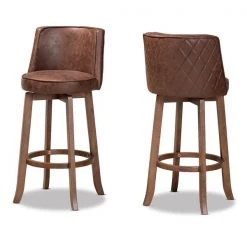 Baxton Studio Adams Modern Transitional Distressed Brown Fabric and Walnut Brown Finished Wood 2-PC Bar Stool Set