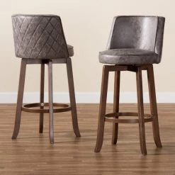 Baxton Studio Adams Modern Transitional Distressed Grey Fabric and Walnut Brown Finished Wood 2-PC Bar Stool Set -Kitchen & Dining Furniture Sales Store Wholesale20Interiors20Inc 11793xx7xxf0e05f