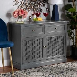 Baxton Studio Sheldon Contemporary Grey Finished Wood and Synthetic Rattan 2-Door Dining Room Sideboard /Buffet -Kitchen & Dining Furniture Sales Store Wholesale20Interiors20Inc 11949xx7xx06b18e 1