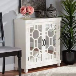 Baxton Studio Carlena ModernWhite Finished Wood and Mirrored Glass 2-Door Sideboard -Kitchen & Dining Furniture Sales Store Wholesale20Interiors20Inc 11965xx8xx85864f 1