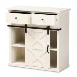 Baxton Studio Nadia ModernFarmhouse White Finished Wood and Black Metal 2-Door Sideboard Buffet -Kitchen & Dining Furniture Sales Store Wholesale20Interiors20Inc 11966xx2xx1b9c00