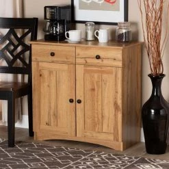 Baxton Studio Lauren Modern and Contemporary Oak Brown Finished Wood 2-Door Buffet Kitchen Cabinet -Kitchen & Dining Furniture Sales Store Wholesale20Interiors20Inc 11984xx6xxb3f2f1 1