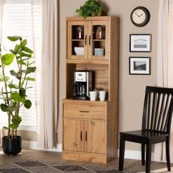 Baxton Studio Laurana ModernOak Brown Finished Wood Kitchen Cabinet and Hutch