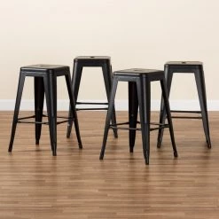 Baxton Studio Horton ModernIndustrial Black Finished Metal 4-Piece Stackable Counter Stool Set -Kitchen & Dining Furniture Sales Store Wholesale20Interiors20Inc 12043xx7xx120cc5