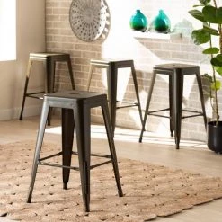 Baxton Studio Horton ModernIndustrial Gunmetal Finished Metal 4-Piece Stackable Counter Stool Set