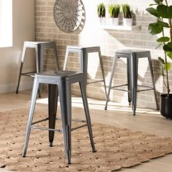 Baxton Studio Horton ModernIndustrial Grey Finished Metal 4-Piece Stackable Counter Stool Set