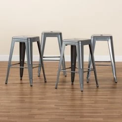 Baxton Studio Horton ModernIndustrial Grey Finished Metal 4-Piece Stackable Counter Stool Set -Kitchen & Dining Furniture Sales Store Wholesale20Interiors20Inc 12045xx7xx116b83