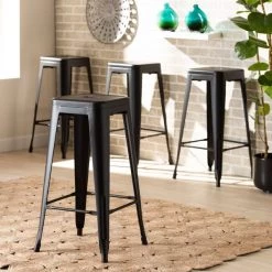 Baxton Studio Horton ModernIndustrial Black Finished Metal 4-Piece Stackable Bar Stool Set -Kitchen & Dining Furniture Sales Store Wholesale20Interiors20Inc 12046xx6xx35d8db 1