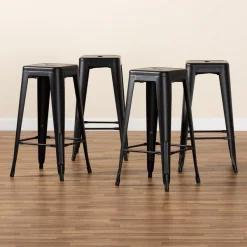Baxton Studio Horton ModernIndustrial Black Finished Metal 4-Piece Stackable Bar Stool Set -Kitchen & Dining Furniture Sales Store Wholesale20Interiors20Inc 12046xx7xx5d42d6