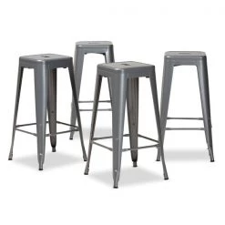 Baxton Studio Horton ModernIndustrial Grey Finished Metal 4-Piece Stackable Bar Stool Set -Kitchen & Dining Furniture Sales Store Wholesale20Interiors20Inc 12048xx1xx501b9e