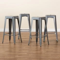 Baxton Studio Horton ModernIndustrial Grey Finished Metal 4-Piece Stackable Bar Stool Set -Kitchen & Dining Furniture Sales Store Wholesale20Interiors20Inc 12048xx7xx725c0b
