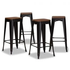 Baxton Studio Horton ModernBlack Metal and Walnut Brown Finished Wood 4-Piece Bar Stool Set -Kitchen & Dining Furniture Sales Store Wholesale20Interiors20Inc 12052xx1xx5d10f5