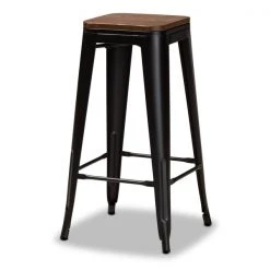 Baxton Studio Horton ModernBlack Metal and Walnut Brown Finished Wood 4-Piece Bar Stool Set -Kitchen & Dining Furniture Sales Store Wholesale20Interiors20Inc 12052xx2xx8d540a