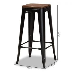 Baxton Studio Horton ModernBlack Metal and Walnut Brown Finished Wood 4-Piece Bar Stool Set -Kitchen & Dining Furniture Sales Store Wholesale20Interiors20Inc 12052xx8xx6bb617