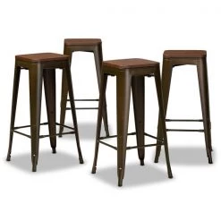 Baxton Studio Horton ModernBrown Metal and Walnut Brown Finished Wood 4-Piece Bar Stool Set -Kitchen & Dining Furniture Sales Store Wholesale20Interiors20Inc 12053xx1xx70375c