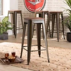 Baxton Studio Horton ModernBrown Metal and Walnut Brown Finished Wood 4-Piece Bar Stool Set -Kitchen & Dining Furniture Sales Store Wholesale20Interiors20Inc 12053xx6xx83ff7b 1