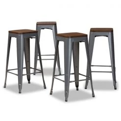 Baxton Studio Horton ModernGrey Metal and Walnut Brown Finished Wood 4-Piece Bar Stool Set -Kitchen & Dining Furniture Sales Store Wholesale20Interiors20Inc 12054xx1xxcf79b1