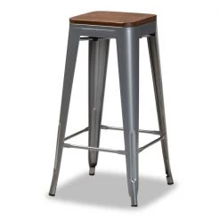 Baxton Studio Horton ModernGrey Metal and Walnut Brown Finished Wood 4-Piece Bar Stool Set -Kitchen & Dining Furniture Sales Store Wholesale20Interiors20Inc 12054xx2xxb5f1ba