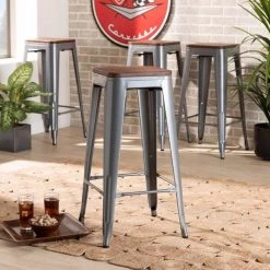 Baxton Studio Horton ModernGrey Metal and Walnut Brown Finished Wood 4-Piece Bar Stool Set -Kitchen & Dining Furniture Sales Store Wholesale20Interiors20Inc 12054xx6xxf74eaa 1