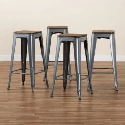 Baxton Studio Horton ModernGrey Metal and Walnut Brown Finished Wood 4-Piece Bar Stool Set -Kitchen & Dining Furniture Sales Store Wholesale20Interiors20Inc 12054xx7xxfd7b47