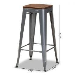 Baxton Studio Horton ModernGrey Metal and Walnut Brown Finished Wood 4-Piece Bar Stool Set -Kitchen & Dining Furniture Sales Store Wholesale20Interiors20Inc 12054xx8xx6bf194