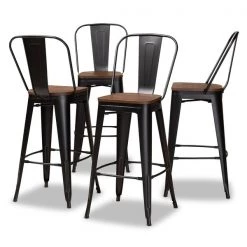 Baxton Studio Rosetta Modern Industrial Black Metal and Walnut Brown Finished Wood 4-Piece Bar Stool Set -Kitchen & Dining Furniture Sales Store Wholesale20Interiors20Inc 12055xx1xxd23ece