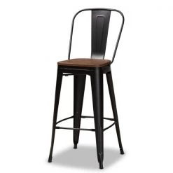 Baxton Studio Rosetta Modern Industrial Black Metal and Walnut Brown Finished Wood 4-Piece Bar Stool Set -Kitchen & Dining Furniture Sales Store Wholesale20Interiors20Inc 12055xx2xx5716a3