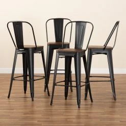 Baxton Studio Rosetta Modern Industrial Black Metal and Walnut Brown Finished Wood 4-Piece Bar Stool Set -Kitchen & Dining Furniture Sales Store Wholesale20Interiors20Inc 12055xx7xxd8f10c