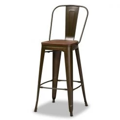 Baxton Studio Rosetta Modern Industrial Brown Metal and Walnut Brown Finished Wood 4-Piece Bar Stool Set -Kitchen & Dining Furniture Sales Store Wholesale20Interiors20Inc 12056xx2xxd009af
