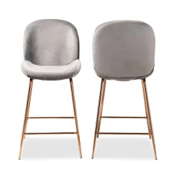 Baxton Studio Lander Glam and Luxe Grey Velvet Upholstered and Rose Gold Finished Metal 2-Piece Counter Stool Set -Kitchen & Dining Furniture Sales Store Wholesale20Interiors20Inc 12061xx2xxfd6afe
