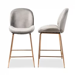 Baxton Studio Lander Glam and Luxe Grey Velvet Upholstered and Rose Gold Finished Metal 2-Piece Counter Stool Set -Kitchen & Dining Furniture Sales Store Wholesale20Interiors20Inc 12061xx3xx903826