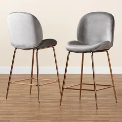 Baxton Studio Lander Glam and Luxe Grey Velvet Upholstered and Rose Gold Finished Metal 2-Piece Counter Stool Set -Kitchen & Dining Furniture Sales Store Wholesale20Interiors20Inc 12061xx8xx3413a1