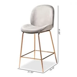Baxton Studio Lander Glam and Luxe Grey Velvet Upholstered and Rose Gold Finished Metal 2-Piece Counter Stool Set -Kitchen & Dining Furniture Sales Store Wholesale20Interiors20Inc 12061xx9xx014c50