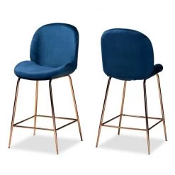 Baxton Studio Lander Glam and Luxe Navy Blue Velvet Upholstered and Rose Gold Metal Counter Stool Set (2PC) PR -Kitchen & Dining Furniture Sales Store Wholesale20Interiors20Inc 12062xx1xxd05a3c