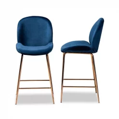 Baxton Studio Lander Glam and Luxe Navy Blue Velvet Upholstered and Rose Gold Metal Counter Stool Set (2PC) PR -Kitchen & Dining Furniture Sales Store Wholesale20Interiors20Inc 12062xx3xx436502